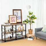 Tangkula Rustic Console Sofa Table, 3 Tier Console Table with Shelves, Industrial Foyer Table with Adjustable Feet, Living Room TV Stand
