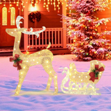 Tangkula 4.7 FT Lighted Christmas Reindeer & Sleigh, Xmas Lighted Outdoor Decoration with 100 Warm Lights