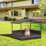 Tangkula Wicker Dog House, Indoor Outdoor Raised Rattan Dog Bed