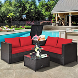 Tangkula 4 Piece Wicker Patio Set with Storage, All Weather-Proof Outdoor Conversation Set