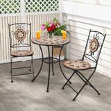 Tangkula 3 Pieces Patio Bistro Set, Outdoor Garden Furniture Set with Round Mosaic Coffee Table & 2 Folding Chairs