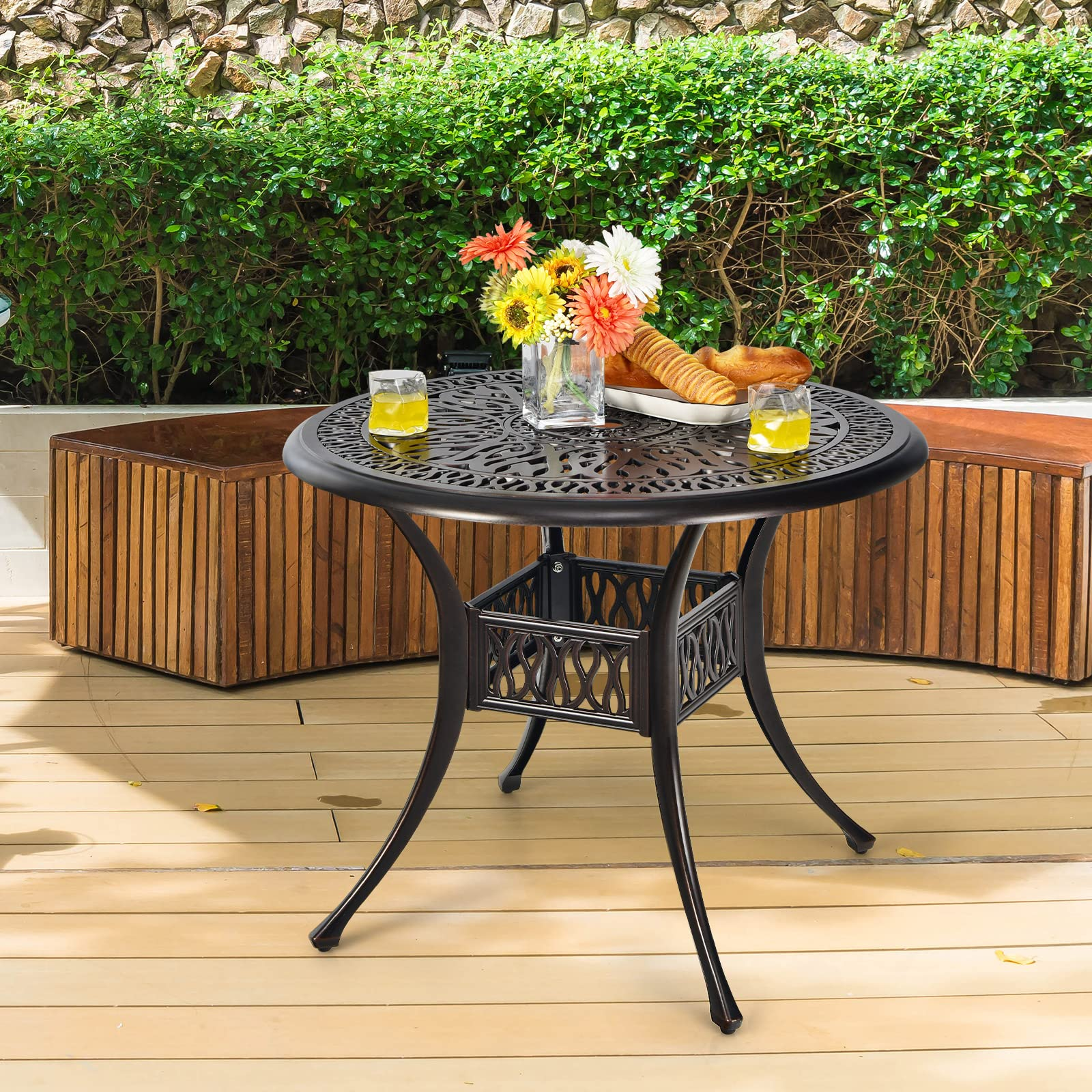 Tangkula 36 Inch Outdoor Dining Table with Umbrella Hole, Weather-Resi – tangkula