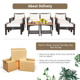 Tangkula 7 Piece Wicker Patio Furniture Set, Patiojoy Acacia Wood Patio Conversation Set (Off White)
