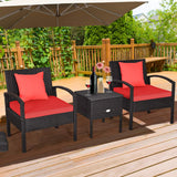 3 Pieces Patio Wicker Conversation Set, Outdoor Rattan Furniture with Washable Thick Cushion & Coffee Table