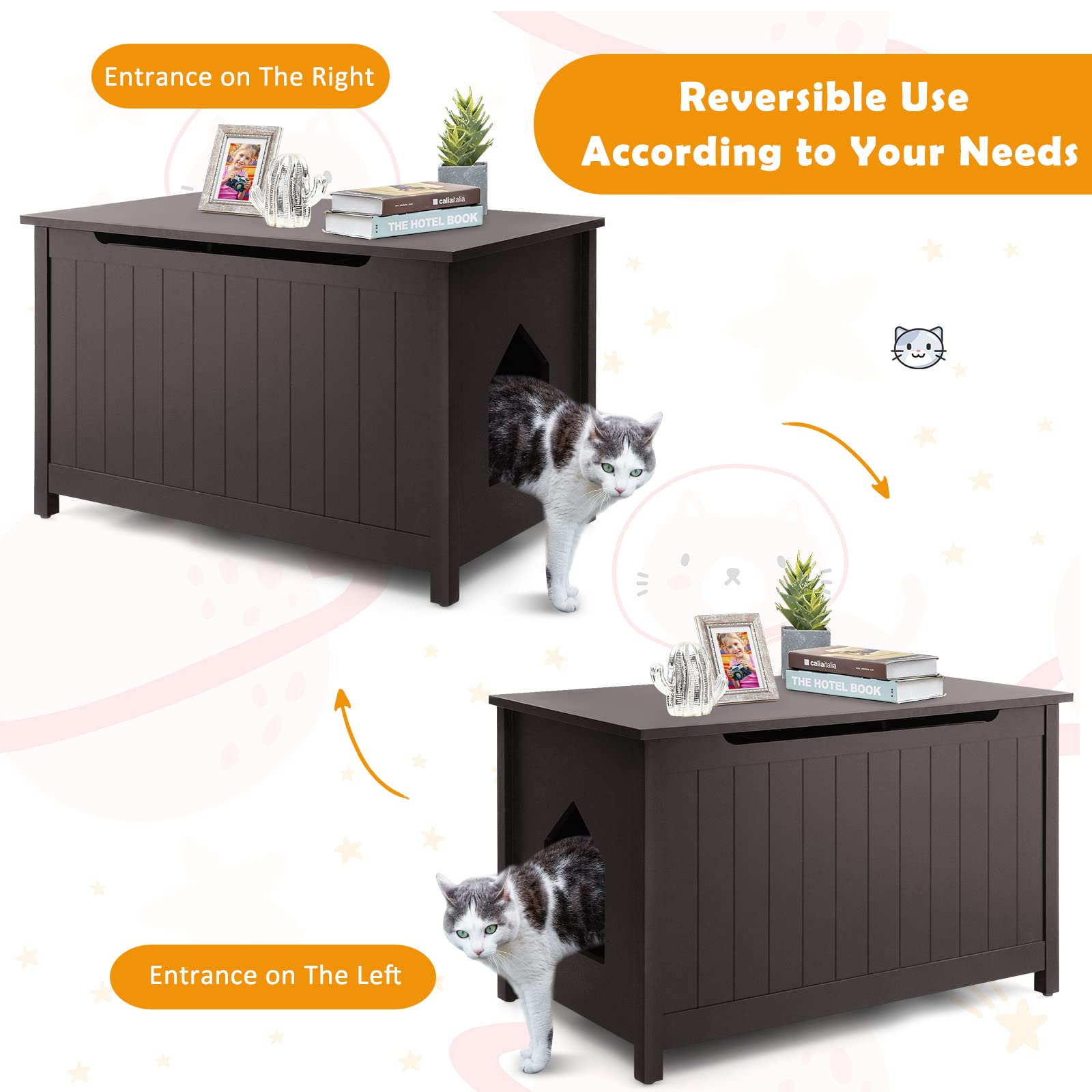 Tangkula Cat Litter Box Enclosure, Flip Top Hidden Cat Washroom with R