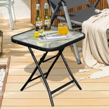 Tangkula Patio Bistro Table, 18" Square Glass Side Table with Rustproof Frame(Black)