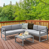 Tangkula 4 Pieces Aluminum Patio Furniture Set, Patiojoy All Weather Heavy Duty Cushioned Outdoor L Shaped Sofa Set