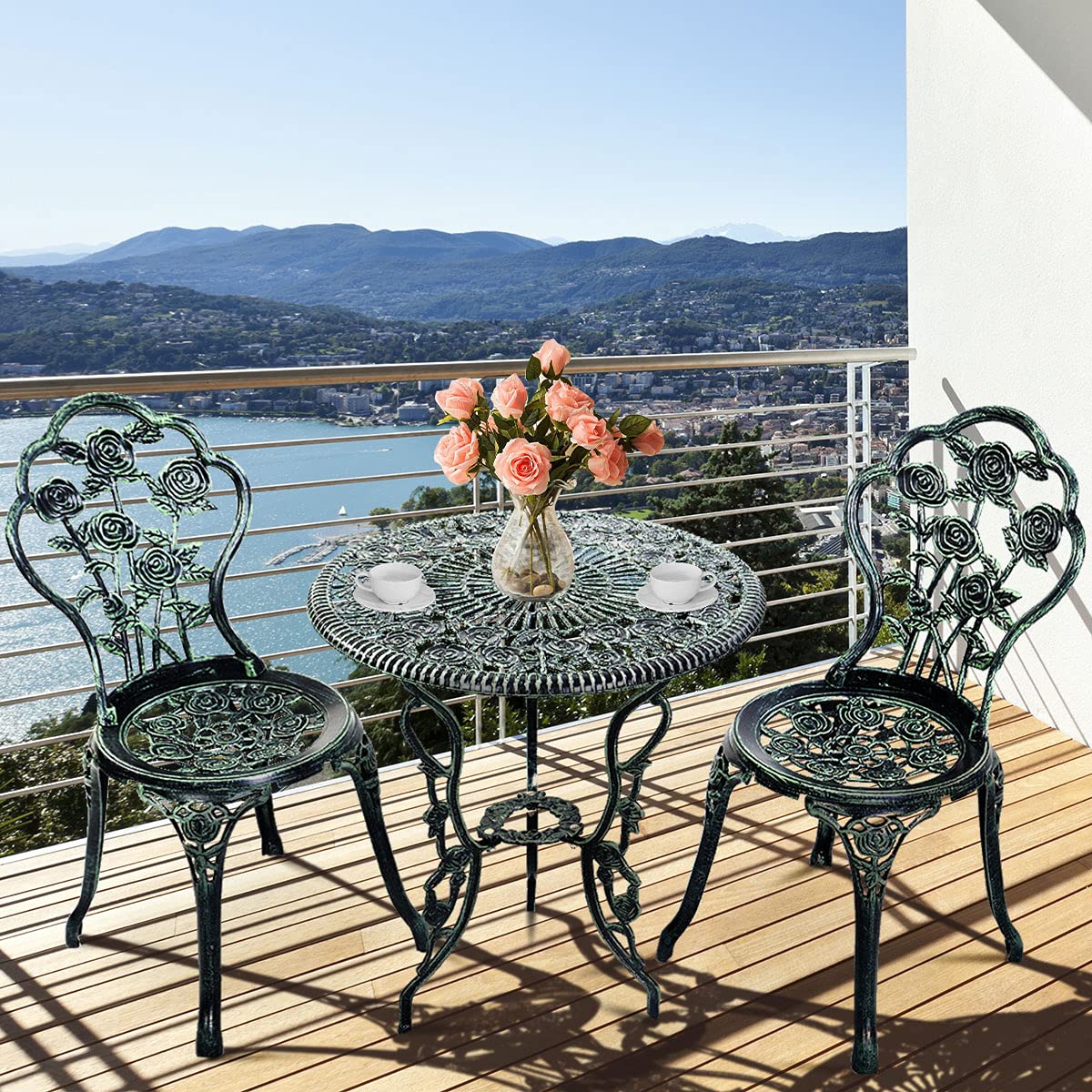 balcony patio set 3pc umbrella 3 Pieces Patio Table Chairs Furniture Bistro Set