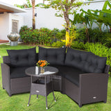 Tangkula 4 Piece Outdoor Sofa Set, Patio Rattan Corner Chair Set W/Round Side Table