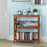 Tangkula 3-Tier Bookshelf, Vintage Wooden Bookcase with X-Style Frame
