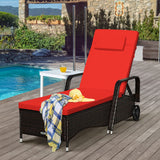 Tangkula Patio Chaise with Wheels, 6 Positions Adjustable Outdoor Lounger Chair with Steel Frame