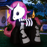 5.5 Ft Halloween Inflatable Skeleton Unicorn with Build-in LED Lights & Blower, Blow Up Yard Decorations