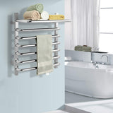 Tangkula Towel Warmer with Top Shelf, 10 Bars Wall Mounted Electric Heated Towel Rail for Bathroom