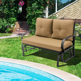 Tangkula 2-Person Outdoor Glider Bench, Swing Seat Bench with Seat & Back Cushions, Sturdy Rustproof Steel Frame