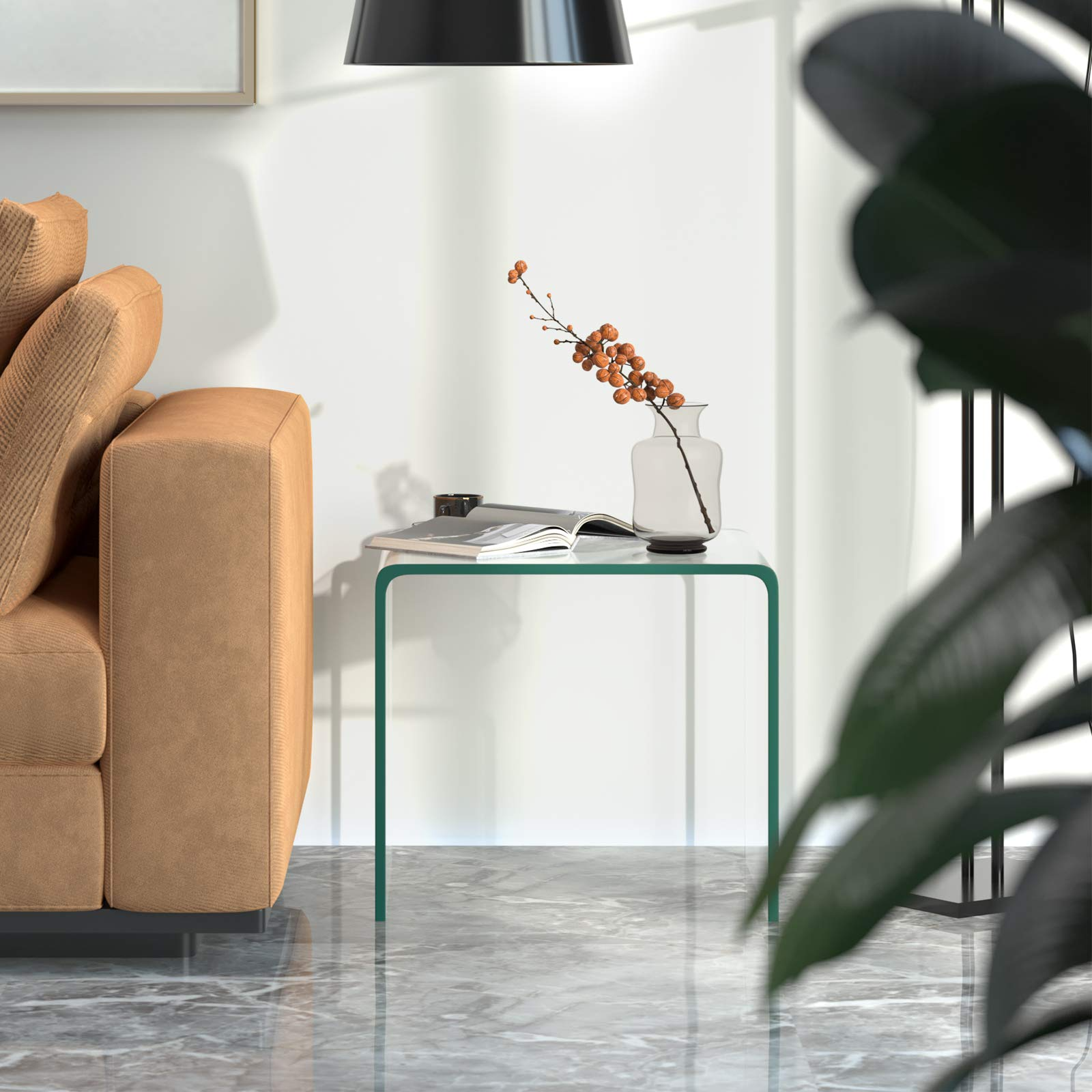Tempered Glass End Table - Tangkula