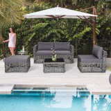 Tangkula 5 Pieces Patio Furniture Set, Patiojoy All Weather Heavy Duty Outdoor PE Rattan (Grey)