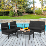4 Piece Patio Rattan Conversation Set, Black