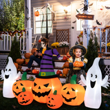 Tangkula 9 FT Halloween Inflatable Pumpkin Ghost, Spooky Lighted Holiday Decoration w/ Witch's Hat,