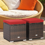 Tangkula 2 Pieces Patio Ottomans, Patiojoy Hand-Woven PE Rattan Side Table with Removable Cushion & Hidden Storage Space