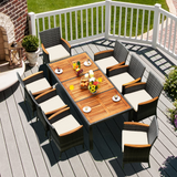 Tangkula 9 Pieces Patio Dining Set, Outdoor Acacia Wood & Rattan Furniture Set
