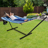 Tangkula Double Hammock with Stand, 2 Person 12Ft Steel Hammock Stand with Cotton Hammock