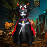 Tangkula 4.7 FT Halloween Inflatable Vampire Black Cat with Red Cloak, Blow-up Holiday Decoration with 2 Built-in LED Lights