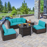 Tangkula 6 Piece Patio Wicker Conversation Set, Outdoor Rattan Sofa Set