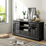 Tangkula Farmhouse TV Stand for TV up to 70 Inch, Tall Media Console Table with 2 Glass Doors