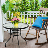 32" Outdoor Patio Table Round Steel Frame Tempered Glass Top Commercial Party Event Furniture Conversation Coffee Table
