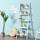 5-Tier Ladder Shelf, Wall-Leaning Bookshelf w/ Open Shelves, Plant Flower Stand
