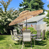 Tangkula 10 ft Thatched Patio Umbrella, 2 Tier Hawaiian Style Grass Beach Umbrella with 8 Ribs