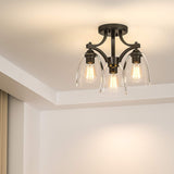 Tangkula Glass Ceiling Light Fixture, Clear Glass Shade, Semi Flush Mount Ceiling Light w/ Sturdy Metal Canopy