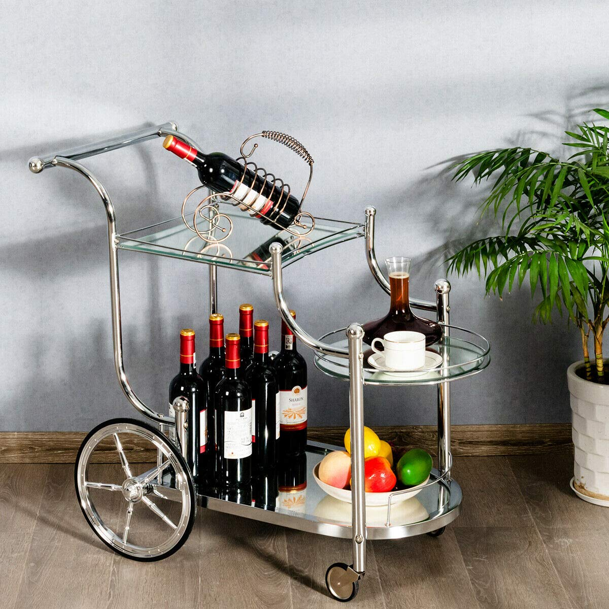 Metal Serving Cart with Tempered Glass - Tangkula