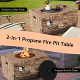 Tangkula 50,000 BTU Propane Gas Fire Pit Table, Patiojoy 40 Inch Rectangle Firepit with Removable Lid, Volcanic Rock & PVC Cover