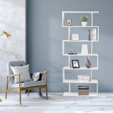 6 Shelf Bookcase, Modern S-Shaped Z-Shelf Style Bookshelf