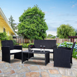 Tangkula Conversation Set, Outdoor 4- Piece All Weather Proof Wicker Chairs & Coffee Table Set