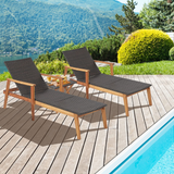 Tangkula 3 Piece Patio Chaise Lounge & Table Set, Outdoor Rattan Lounge Chair