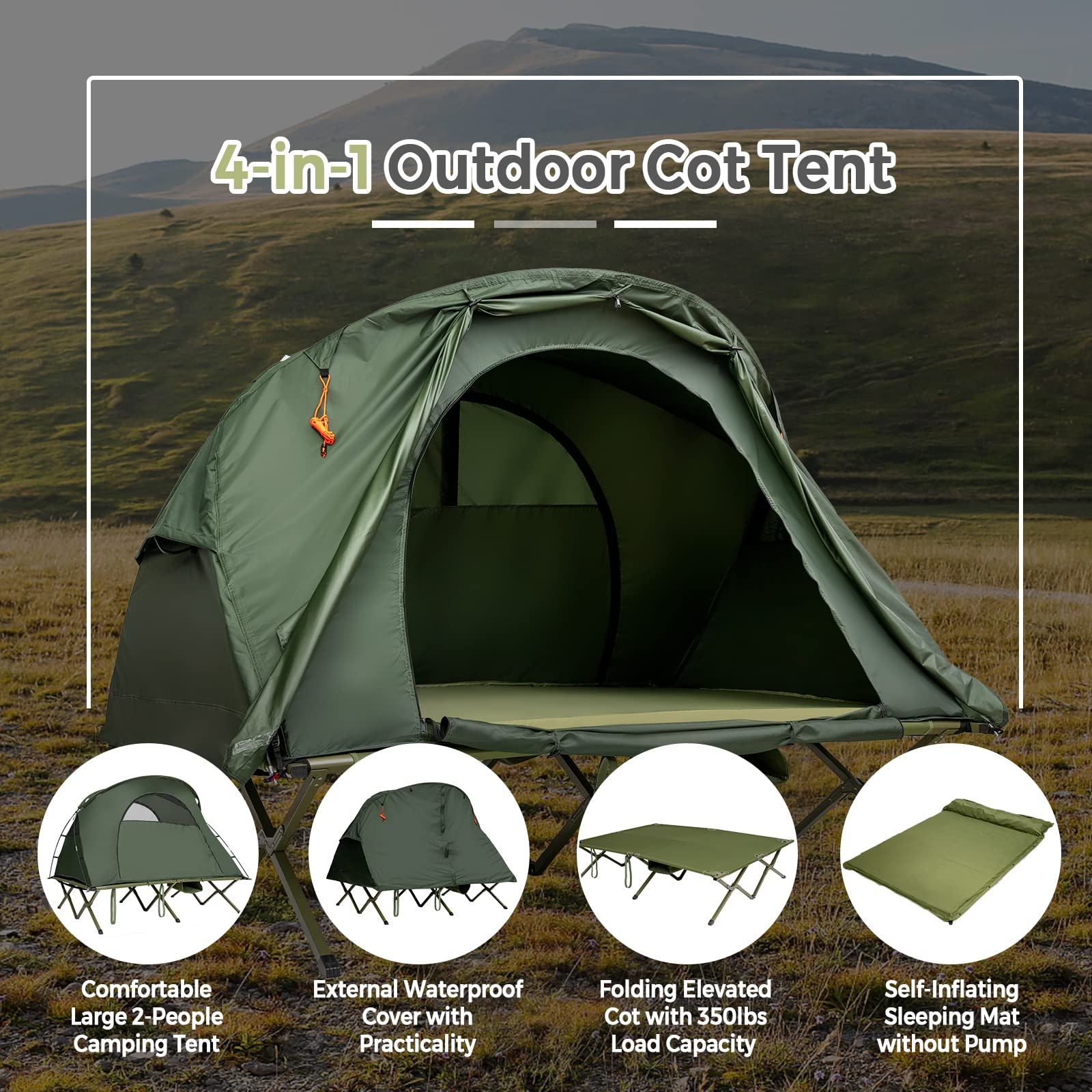 4-in-1 Folding Tent for Persons W/Waterproof Cover Self