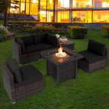 Tangkula 6 Piece Patio Wicker Conversation Set, Outdoor Rattan Sofa Set