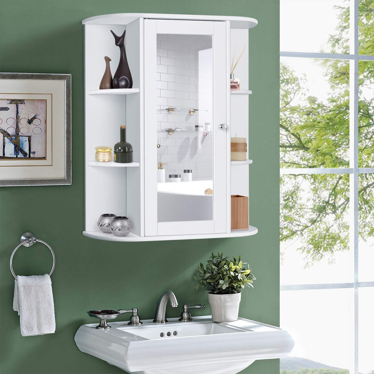  Tangkula Bathroom Cabinet, Wall Mount Storage Cabinet with  Double Mirror Doors, Wood Medicine Cabinet(White) : Home & Kitchen