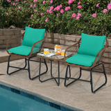 3 Pieces Patio Bistro Set, Patiojoy Outdoor PE Rattan Armchairs and Coffee Table Set with Comfortable Cushions & Adjustable Foot Pads