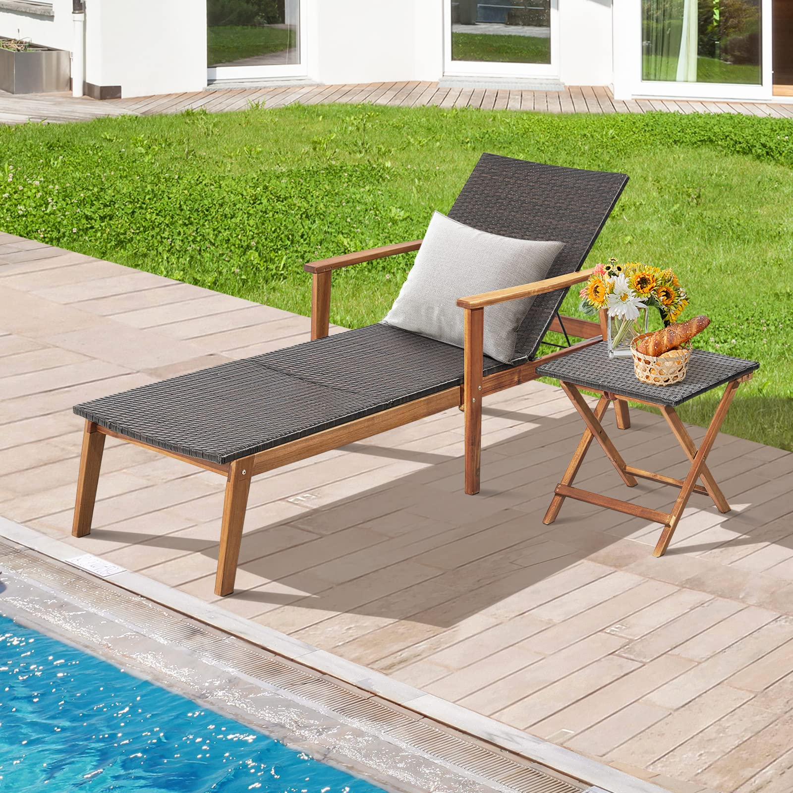 2 Piece Patio Chaise Lounge & Table Set - Tangkula