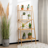 Tangkula 4 Tier Bamboo Ladder Bookshelf, Freestanding Plant Display Stand