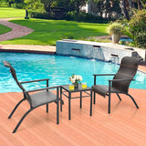 Tangkula 3 Piece Patio Bistro Furniture Set, PE Rattan Chairs with Coffee Table