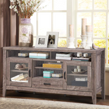 Tangkula Farmhouse Tall TV Stand, Retro Wood Universal Stand for TV's up to 65" Flat Screen, with 2 Glass Door Cabinets