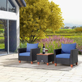 Tangkula 3 Pieces Patio Porch Furniture Set, PE Rattan Wicker Chair Conversation Set with Cushions and Storage Table