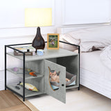 Cat Litter Box Enclosure, 2-in-1 Hidden Cat Washroom & Side Table W/ 2-Tier Storage Shelf