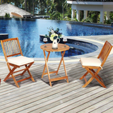 Tangkula 3 PCS Patio Folding Bistro Set, Outdoor Acacia Wood Chair and Table Set