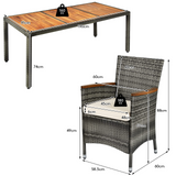 Tangkula 9 Pieces Patio Dining Set, Outdoor Acacia Wood & Rattan Furniture Set