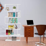 6 Shelf Bookcase, Modern S-Shaped Z-Shelf Style Bookshelf